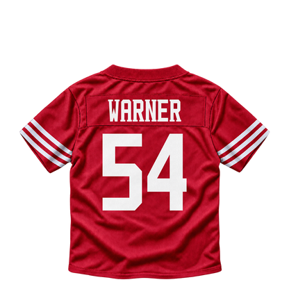 San Francisco 49ers jersey keychain — Fred Warner #54. Exact saved player artwork preview.