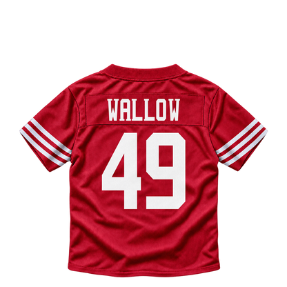 San Francisco 49ers jersey keychain — Garret Wallow #49. Exact saved player artwork preview.
