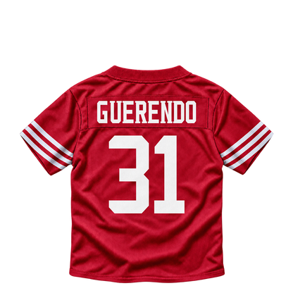 San Francisco 49ers jersey keychain — Isaac Guerendo #31. Exact saved player artwork preview.