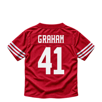 San Francisco 49ers jersey keychain — Jalen Graham #41. Exact saved player artwork preview.