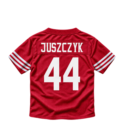 San Francisco 49ers jersey keychain — Kyle Juszczyk #44. Exact saved player artwork preview.