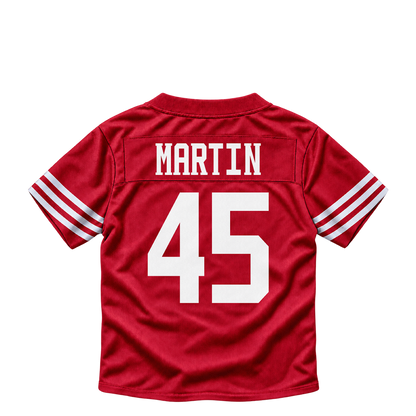 San Francisco 49ers jersey keychain — Nick Martin #45. Exact saved player artwork preview.