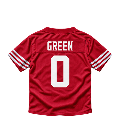 San Francisco 49ers jersey keychain — Renardo Green #0. Exact saved player artwork preview.
