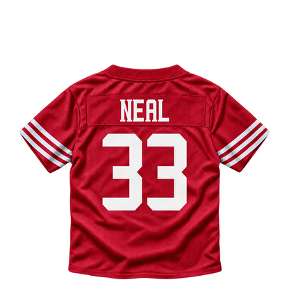 San Francisco 49ers jersey keychain — Siran Neal #33. Exact saved player artwork preview.