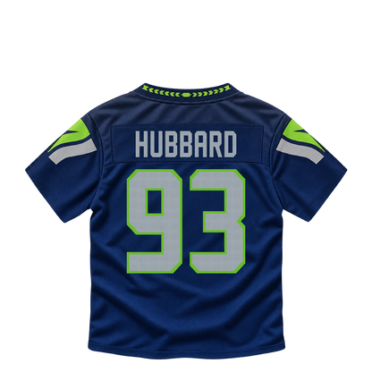 Seattle Seahawks jersey keychain — Aidan Hubbard #93. Exact saved player artwork preview.