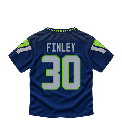 Seattle Seahawks jersey keychain — AJ Finley #30. Exact saved player artwork preview.