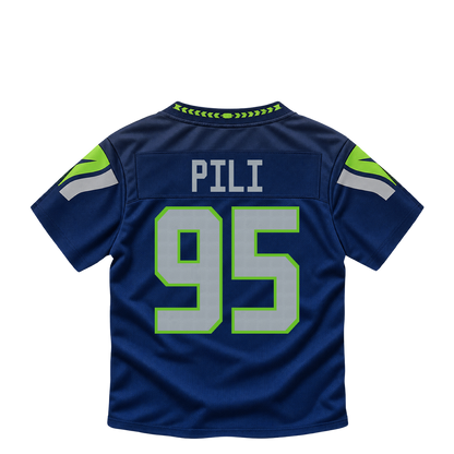Seattle Seahawks jersey keychain — Brandon Pili #95. Exact saved player artwork preview.