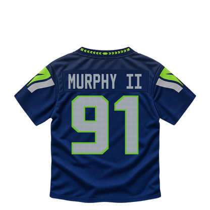 Seattle Seahawks jersey keychain — Byron Murphy II #91. Exact saved player artwork preview.