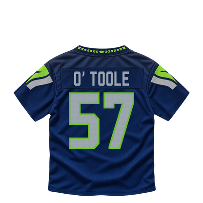 Seattle Seahawks jersey keychain — Connor O'Toole #57. Exact saved player artwork preview.