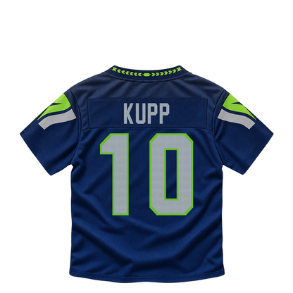 Seattle Seahawks jersey keychain — Cooper Kupp #10. Exact saved player artwork preview.