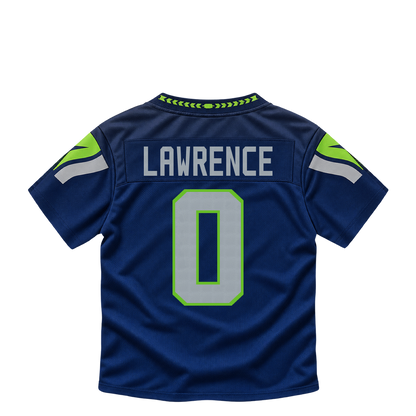 Seattle Seahawks jersey keychain — DeMarcus Lawrence #0. Exact saved player artwork preview.