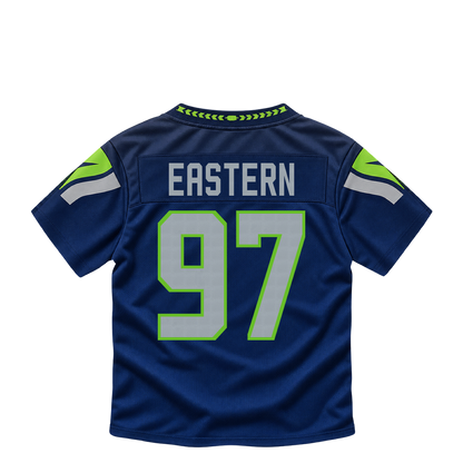 Seattle Seahawks jersey keychain — Deven Eastern #97. Exact saved player artwork preview.