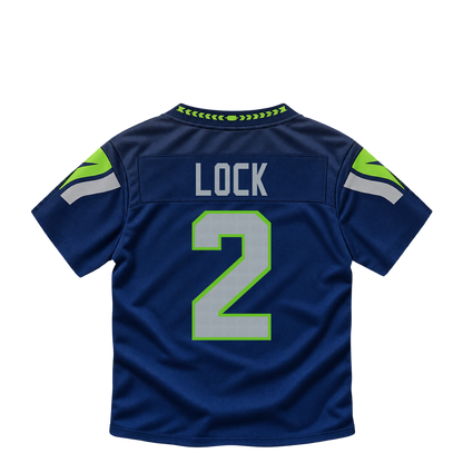 Seattle Seahawks jersey keychain — Drew Lock #2. Exact saved player artwork preview.