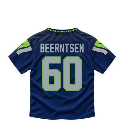 Seattle Seahawks jersey keychain — Evan Beerntsen #60. Exact saved player artwork preview.