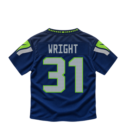 Seattle Seahawks jersey keychain — Jacardia Wright #31. Exact saved player artwork preview.