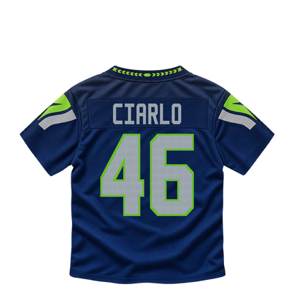 Seattle Seahawks jersey keychain — Jimmy Ciarlo #46. Exact saved player artwork preview.