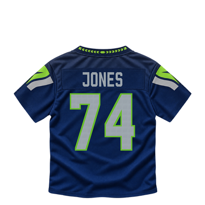 Seattle Seahawks jersey keychain — Josh Jones #74. Exact saved player artwork preview.
