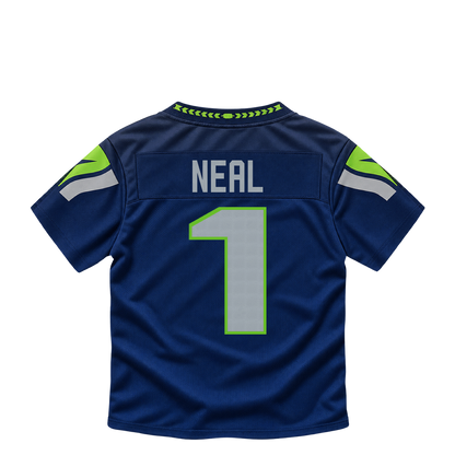 Seattle Seahawks jersey keychain — Julian Neal #1. Exact saved player artwork preview.