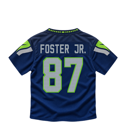 Seattle Seahawks jersey keychain — Montorie Foster Jr. #87. Exact saved player artwork preview.