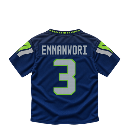 Seattle Seahawks jersey keychain — Nick Emmanwori #3. Exact saved player artwork preview.