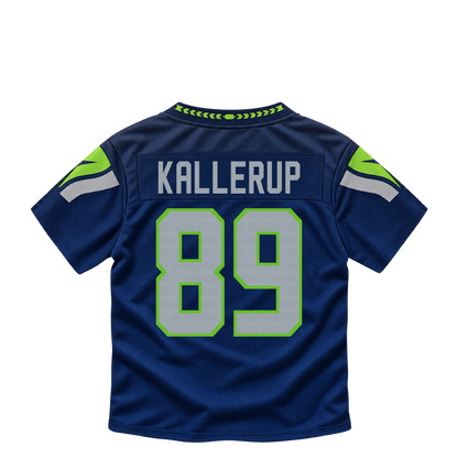 Seattle Seahawks jersey keychain — Nick Kallerup #89. Exact saved player artwork preview.