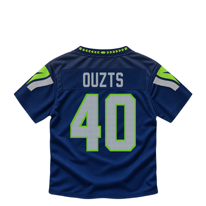 Seattle Seahawks jersey keychain — Robbie Ouzts #40. Exact saved player artwork preview.