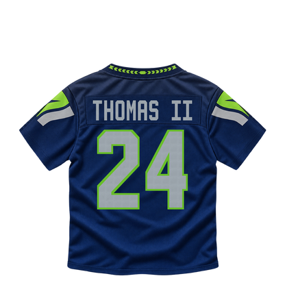 Seattle Seahawks jersey keychain — Rodney Thomas II #24. Exact saved player artwork preview.