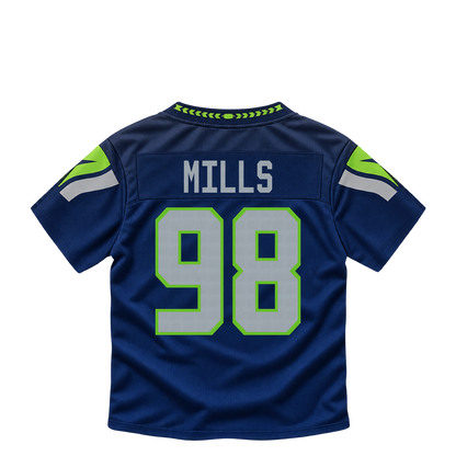 Seattle Seahawks jersey keychain — Rylie Mills #98. Exact saved player artwork preview.