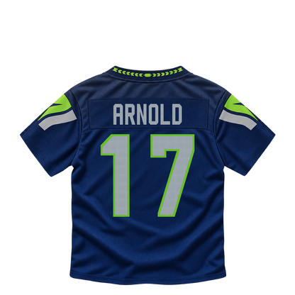 Seattle Seahawks jersey keychain — Terrion Arnold #17. Exact saved player artwork preview.