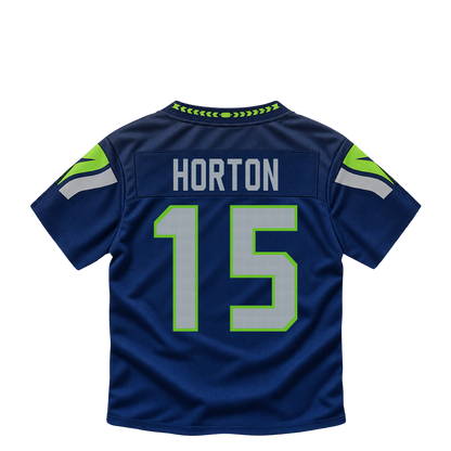 Seattle Seahawks jersey keychain — Tory Horton #15. Exact saved player artwork preview.