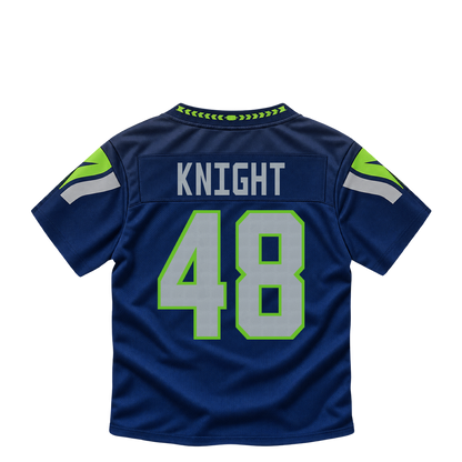 Seattle Seahawks jersey keychain — Tyrice Knight #48. Exact saved player artwork preview.