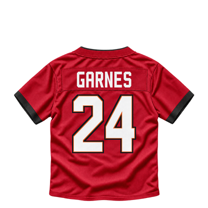 Tampa Bay Buccaneers jersey keychain — Ayden Garnes #24. Exact saved player artwork preview.
