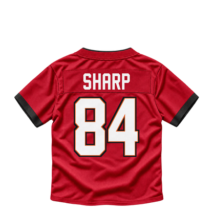 Tampa Bay Buccaneers jersey keychain — Bauer Sharp #84. Exact saved player artwork preview.