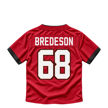 Tampa Bay Buccaneers jersey keychain — Ben Bredeson #68. Exact saved player artwork preview.