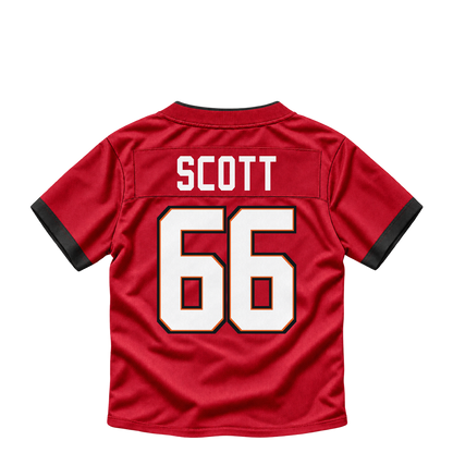 Tampa Bay Buccaneers jersey keychain — Ben Scott #66. Exact saved player artwork preview.