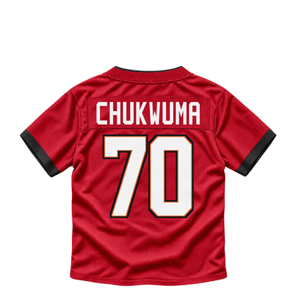Tampa Bay Buccaneers jersey keychain — Benjamin Chukwuma #70. Exact saved player artwork preview.