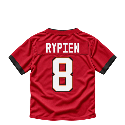 Tampa Bay Buccaneers jersey keychain — Brett Rypien #8. Exact saved player artwork preview.