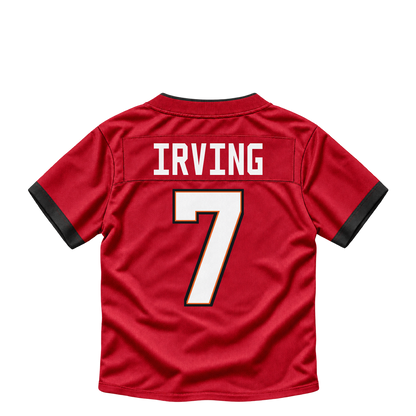 Tampa Bay Buccaneers jersey keychain — Bucky Irving #7. Exact saved player artwork preview.