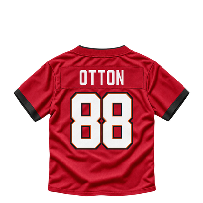 Tampa Bay Buccaneers jersey keychain — Cade Otton #88. Exact saved player artwork preview.