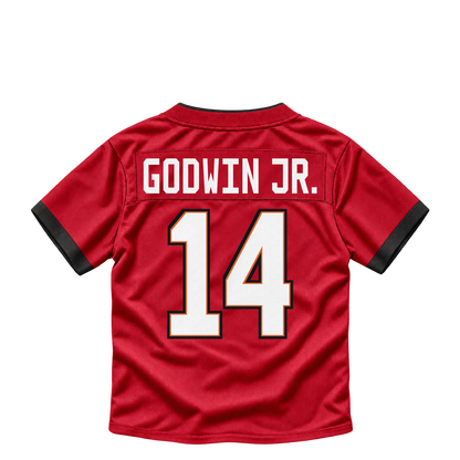 Tampa Bay Buccaneers jersey keychain — Chris Godwin Jr. #14. Exact saved player artwork preview.