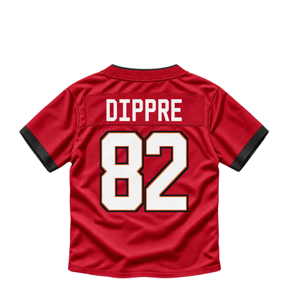 Tampa Bay Buccaneers jersey keychain — CJ Dippre #82. Exact saved player artwork preview.