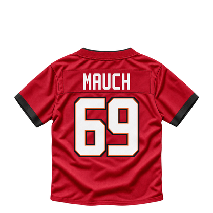 Tampa Bay Buccaneers jersey keychain — Cody Mauch #69. Exact saved player artwork preview.