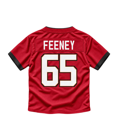 Tampa Bay Buccaneers jersey keychain — Dan Feeney #65. Exact saved player artwork preview.