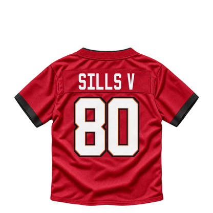 Tampa Bay Buccaneers jersey keychain — David Sills V #80. Exact saved player artwork preview.