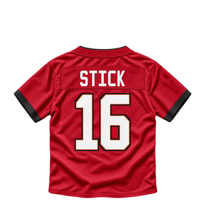 Tampa Bay Buccaneers jersey keychain — Easton Stick #16. Exact saved player artwork preview.