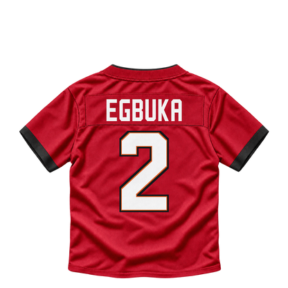 Tampa Bay Buccaneers jersey keychain — Emeka Egbuka #2. Exact saved player artwork preview.