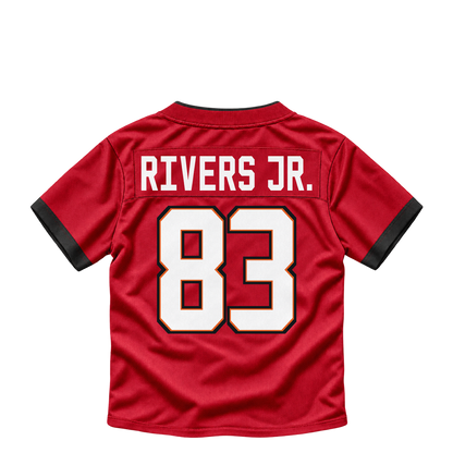 Tampa Bay Buccaneers jersey keychain — Eric Rivers Jr. #83. Exact saved player artwork preview.