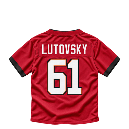 Tampa Bay Buccaneers jersey keychain — Henry Lutovsky #61. Exact saved player artwork preview.