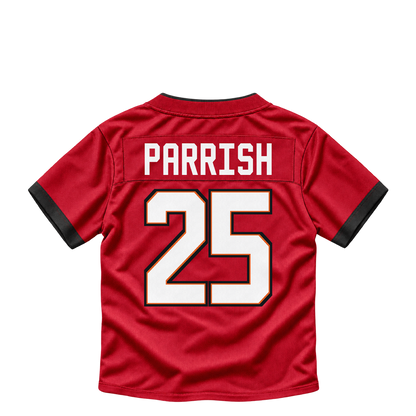 Tampa Bay Buccaneers jersey keychain — Jacob Parrish #25. Exact saved player artwork preview.