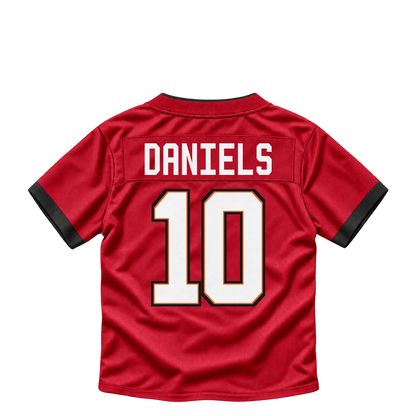 Tampa Bay Buccaneers jersey keychain — Jalon Daniels #10. Exact saved player artwork preview.